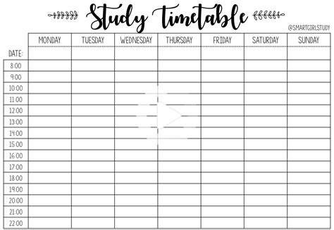 pin  organisations de vie study timetable template study schedule