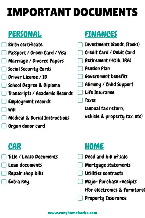 essential documents checklist  organized  home