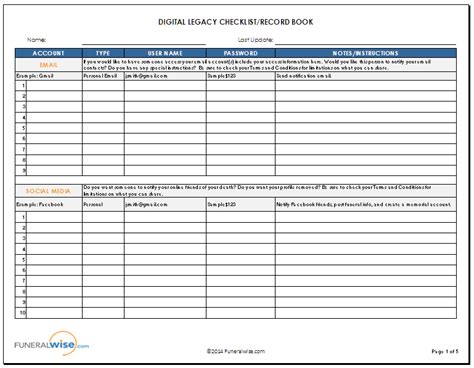 digital legacy guide and checklist record book funeralwise