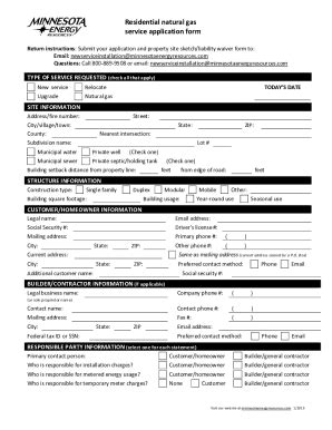 fillable  residential natural gas service application form fax email print pdffiller