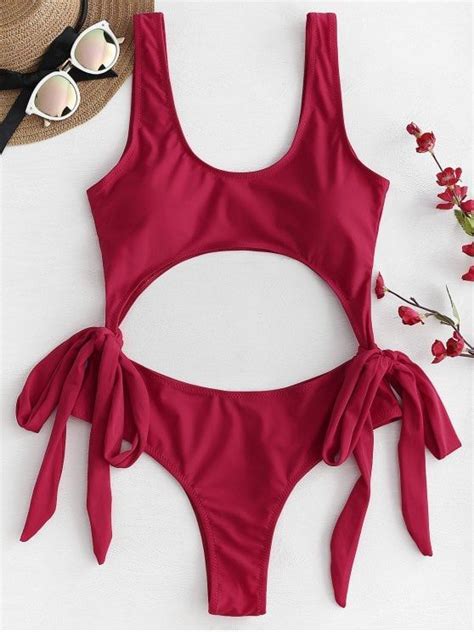 [59 Off] 2019 Bowknot Cutout Swimsuit In Love Red M Zaful Ie This