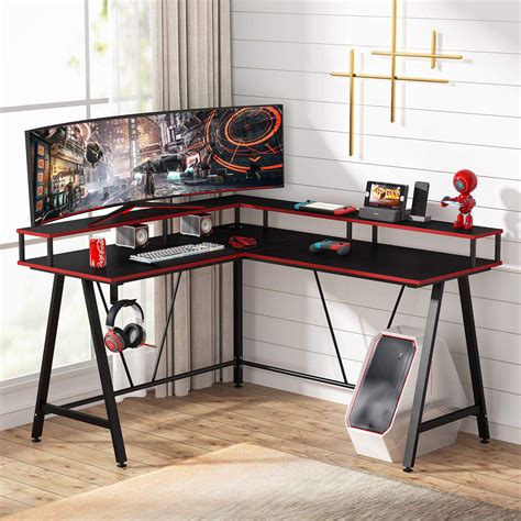 tribesigns  shaped computer desk  hutch shelf corner gaming desk  monitor stand