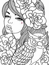 Coloring Pages Tattoo Printable Dope Owl Adult Book Girl Wip Sheets Sexy Deviantart Girls Pencil Adults Print Google Template Rose sketch template