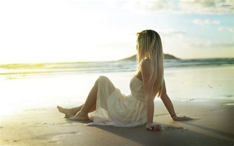 Blonde On A Sandy Beach Watching The Sunrise Wallpaper Girl