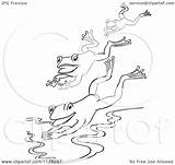 Pond Jumping Frogs Into Clipart Cartoon Coloring Trio Outlined Vector Picsburg Royalty sketch template