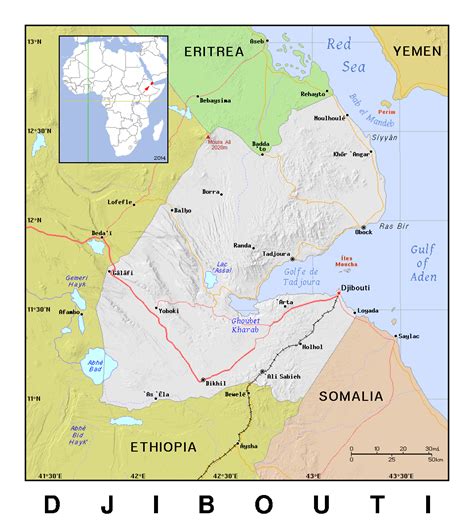 Detailed Political Map Of Djibouti With Relief Djibouti Africa