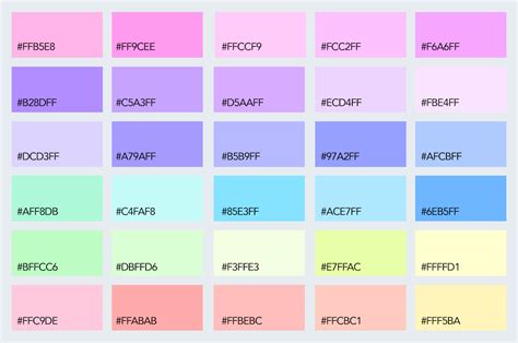 pastel color code table