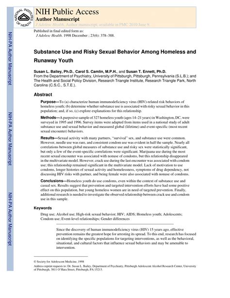 pdf substance use and risky sexual behavior among homeless and