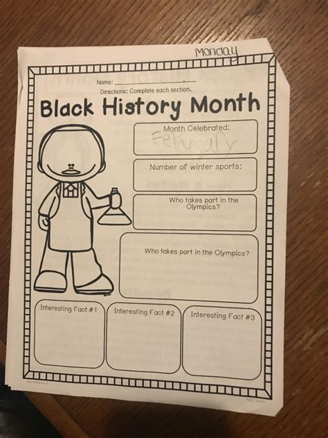 black history month worksheet   florida school