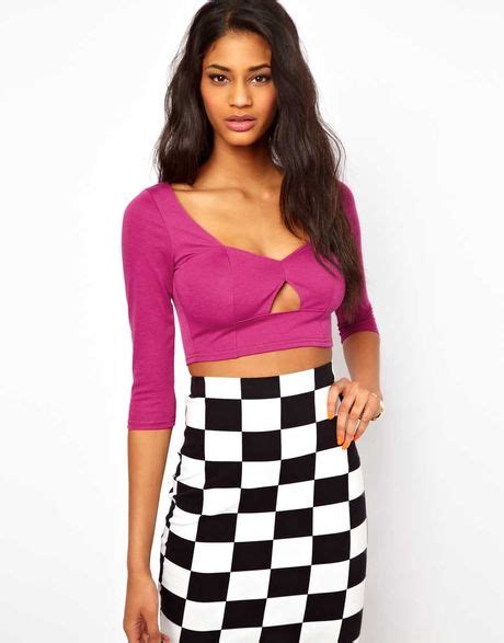 oh my love crop top with cut out in pink magenta lyst