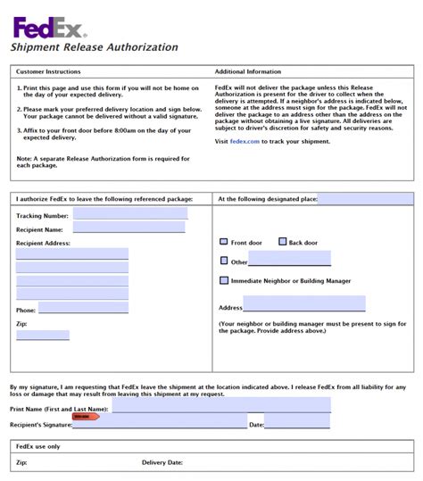 fedex door tag authorizing release printable
