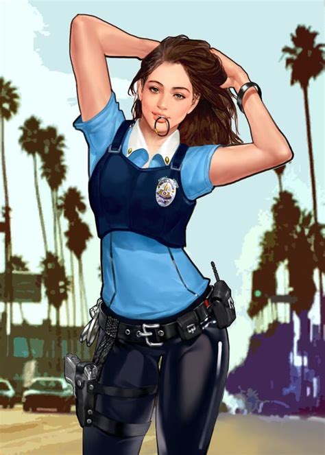 A Drawing Of A Woman Police Officer With Her Hand On Her Head And Arms