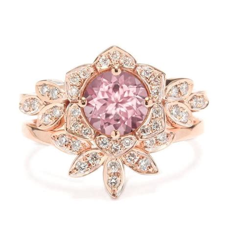 Tourmaline And Diamonds Flower Unique Engagement Ring Set Etsy Israel