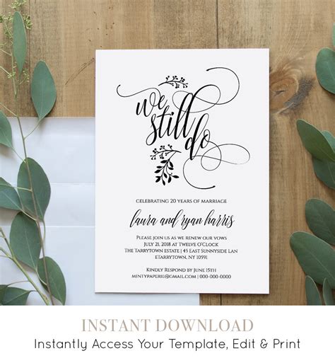 vow renewal invitation template printable    instant