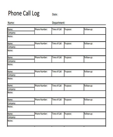 phone call log templates  ms word