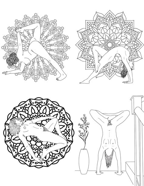 yogi digital coloring page erotic art print yoga line art etsy