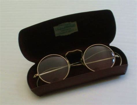 antique wire frame glasses spectacles with leather case