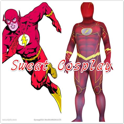 red and yellow the flash super hero costume fullbody high elasticity