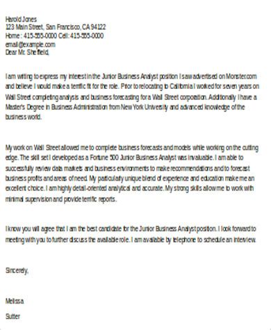 sample business analyst cover letter templates  ms word