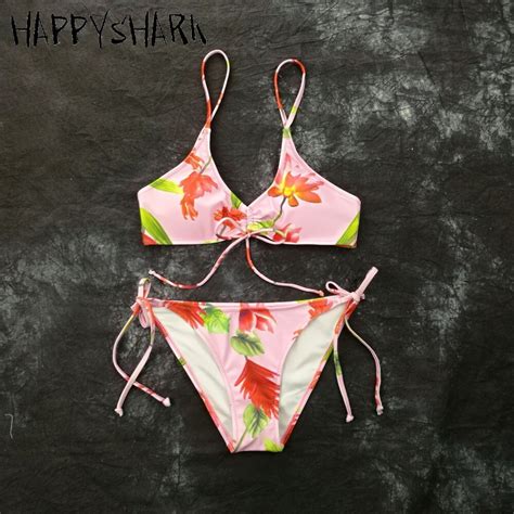 Happyshark 2018 Women Swimwear New Female Strappy Bikinis Tie Sides