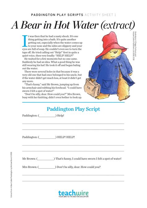 ks english paddington play script worksheets teachwire teaching resource