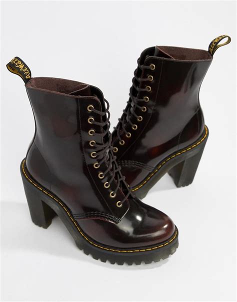 dr martens kendra cherry leather heeled ankle boots  red lyst