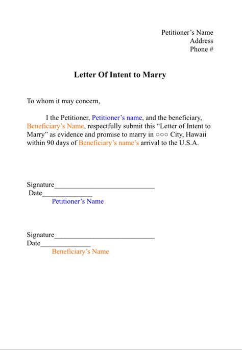 Letter Of Intent To Marry