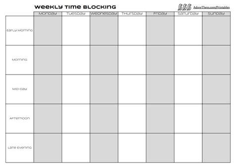 time blocking template printable  printable word searches