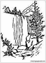 Forest Waterfalls Coloring Pages Color sketch template