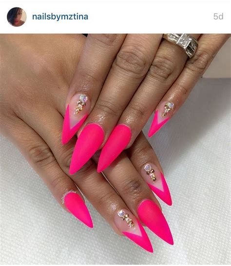 hot pink stiletto nails  crystals pink stiletto nails neon pink