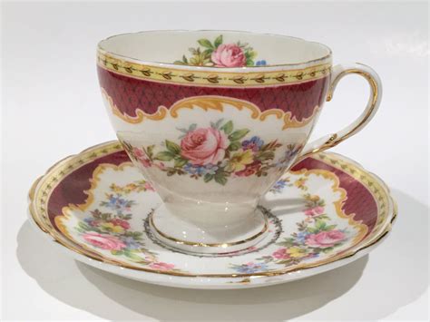 foley tea cup  saucer windsor pattern antique tea cups red cups