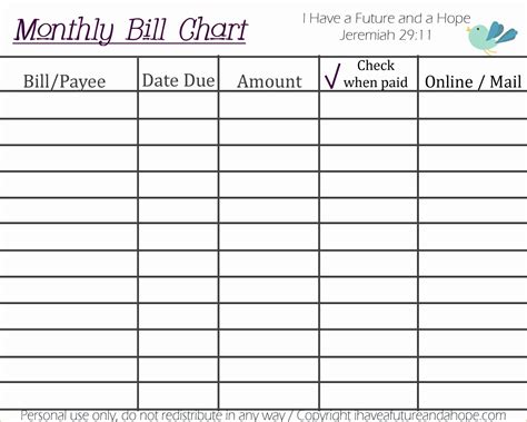 printable bill organizer  images  collection page