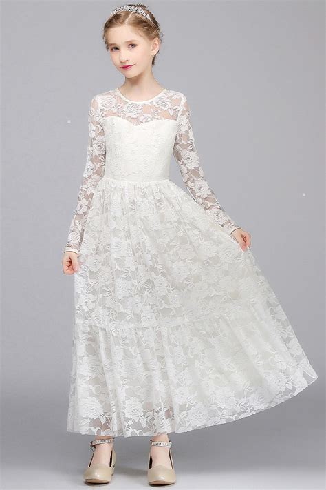 2018 White A Line Designer Lace Flower Girl Dresses Jewel