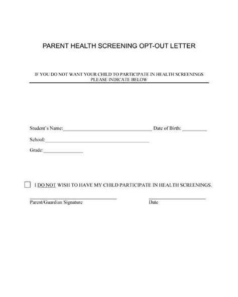 health screening opt  letter  school health screening legal