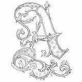 Illuminated Alphabet Coloring Pages Letters sketch template