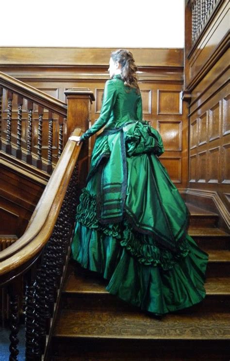 back view ascending stairs victorian fashion walking dress