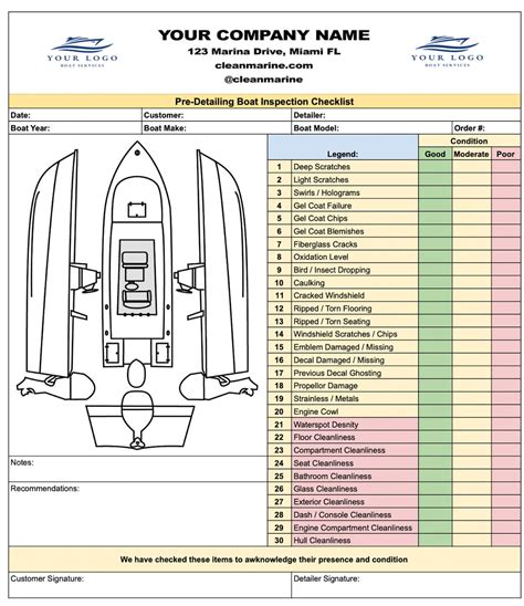 pre inspection boat detailing checklist form  detailing etsy