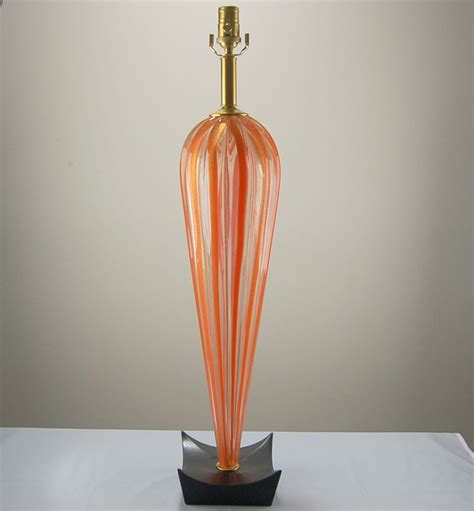 Vintage Murano Striped Glass Table Lamp Hermes Orange