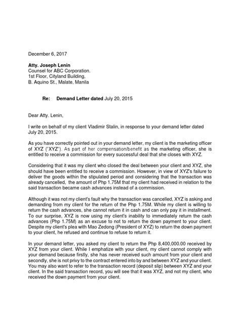 reply  demand letter sample government politics