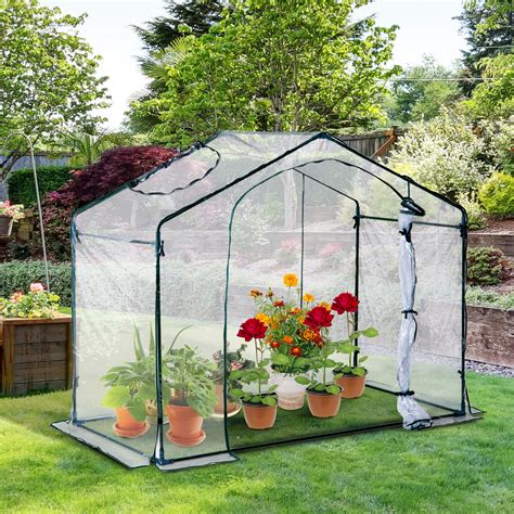 outsunny  portable walk  pvc greenhouse  steel frame flowers