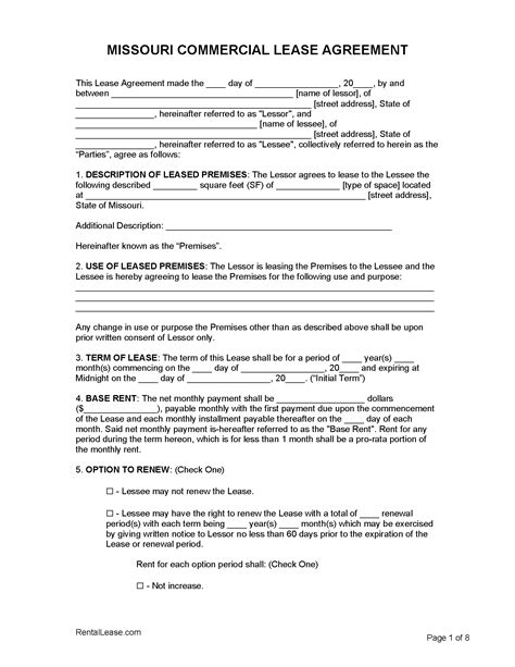 missouri commercial lease agreement template  word