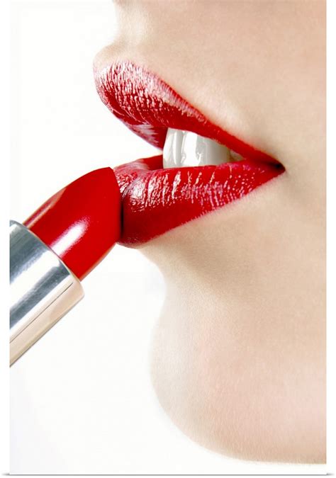 Poster Print Wall Art Entitled Woman Applying Red Lipstick