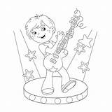 Coloring Outline Guitar Stage Playing Boy Book Preview sketch template