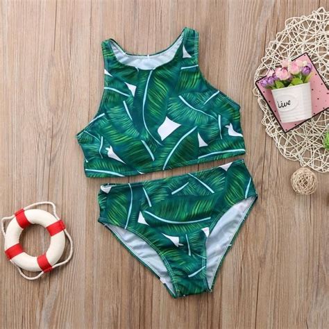 high waist leaf frilled mommy and me 2 piece swimsuit in 2020