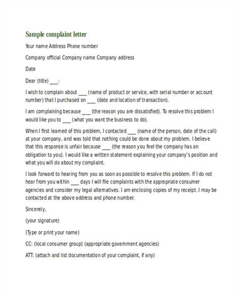 complaint letter sample  complaint letter examples images