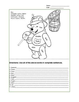 coloring writing page parts  speech  beingbartel tpt