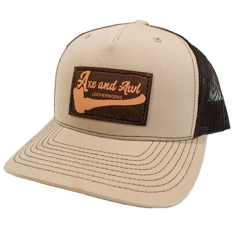 custom leather patch hat axe  awl leatherworks durable goods