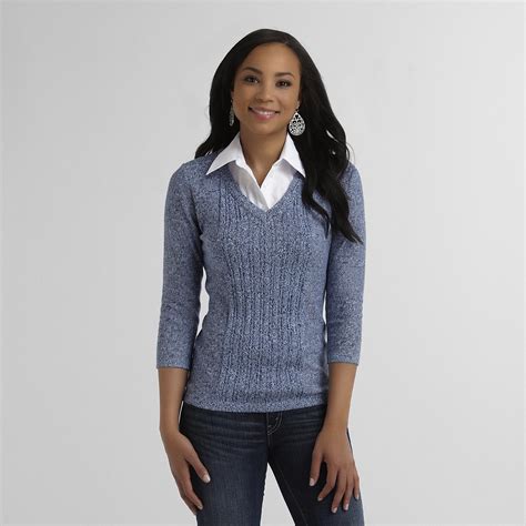basic editions womens layered  sweater