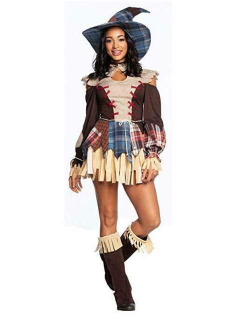 charades scarecrow sexy plaid dress hat adult womens halloween costume