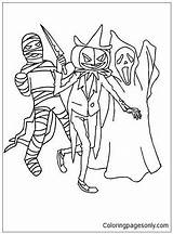 Pages Creepy Group Monsters Coloring Halloween Holidays sketch template